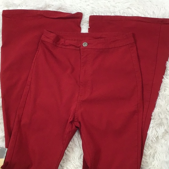 Retro hippie deep red stretch bell bottom jeans - Picture 7 of 12